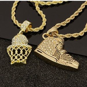 Two 14K gold plated 24” 4mm chains and pendants